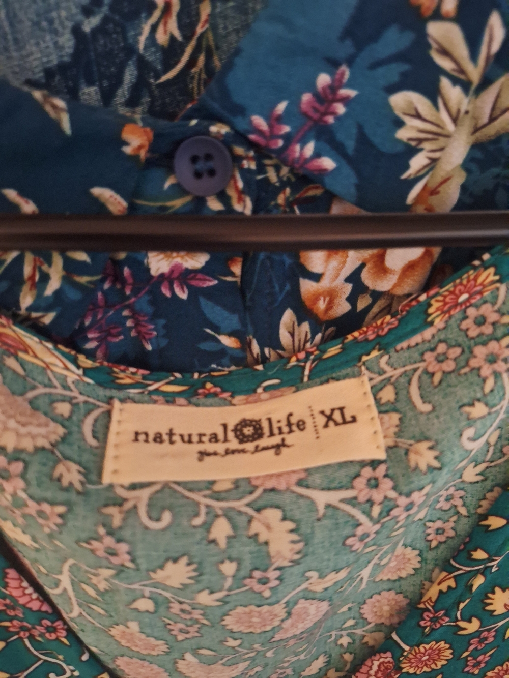 Natural Life XL Floral Boho Dress In Teal & Navy